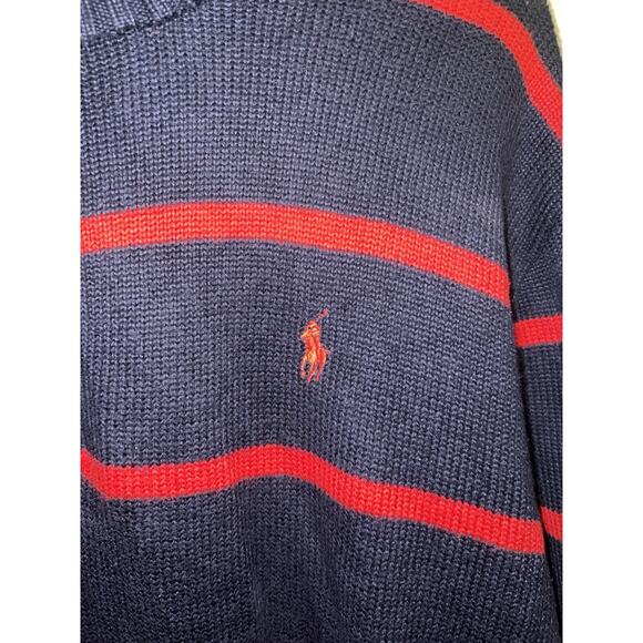 Polo Ralph Lauren 1/4 Zip Sweater Pullover Striped Blue Red Men’s XL Shacket - Picture 2 of 6